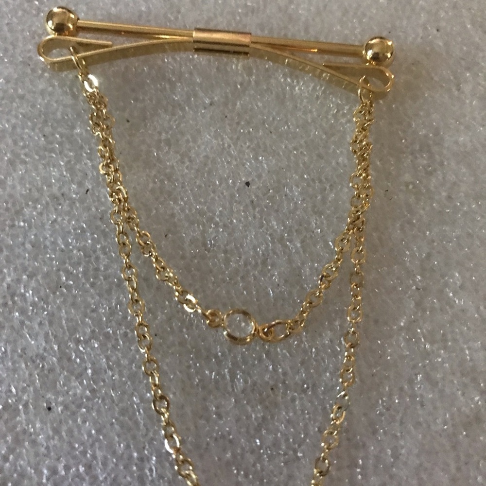 Gold Tone Layered Chain Tie Pin - Men  Accessories